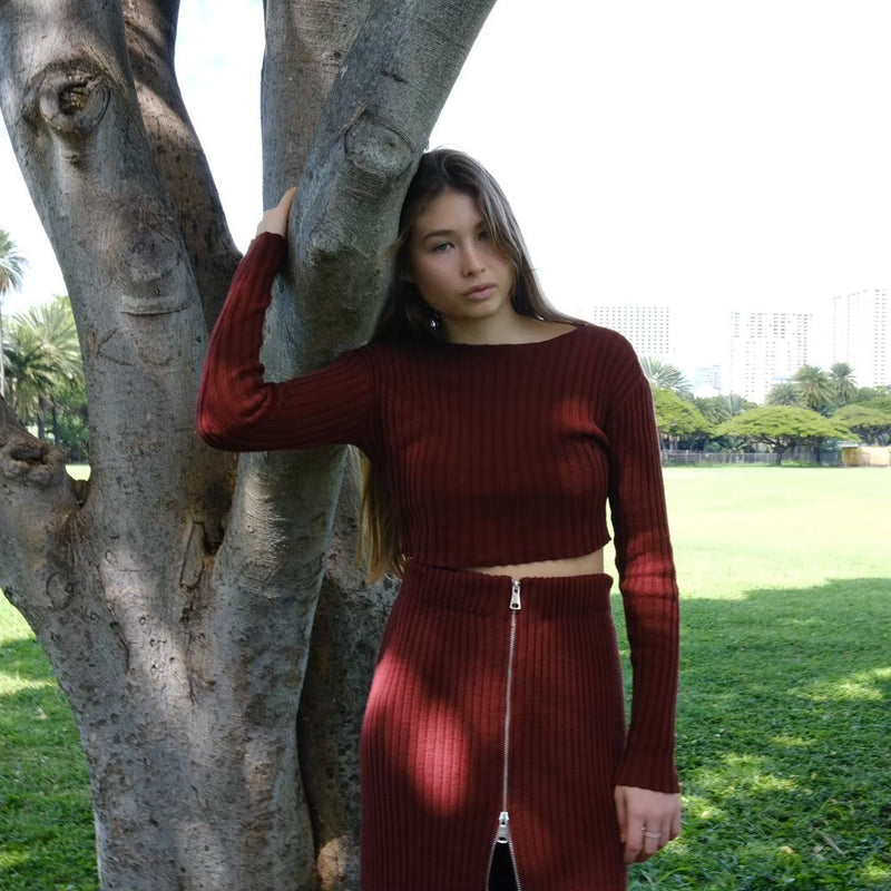 Rib Skirt / BORDEAUX